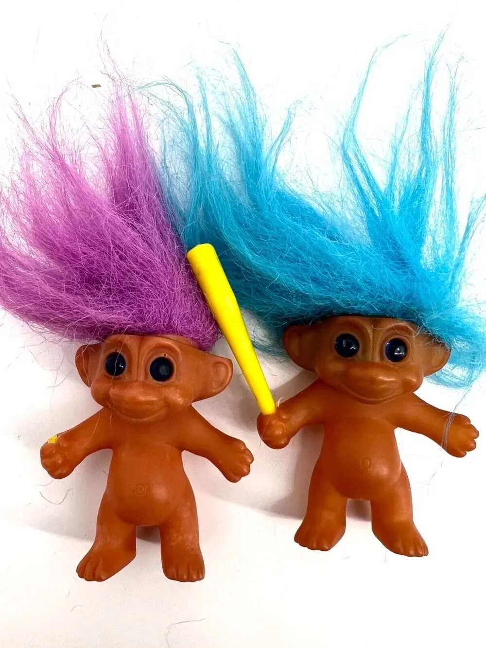 Vintage Korea Lucky Troll Doll Lot of 2 Small Troll Dolls Blue Purple Hair